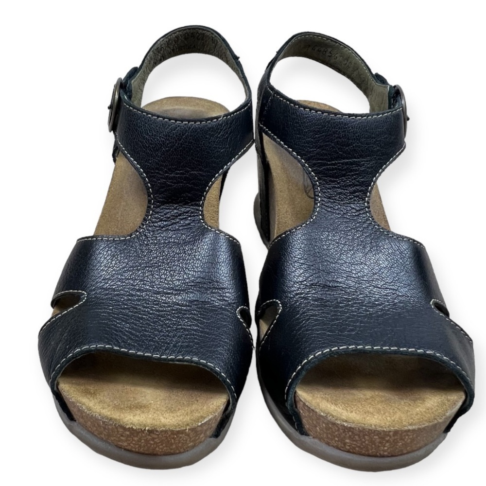 Fly London Goda Wedge Sandal Leather Cork 37 Black - Picture 2 of 12